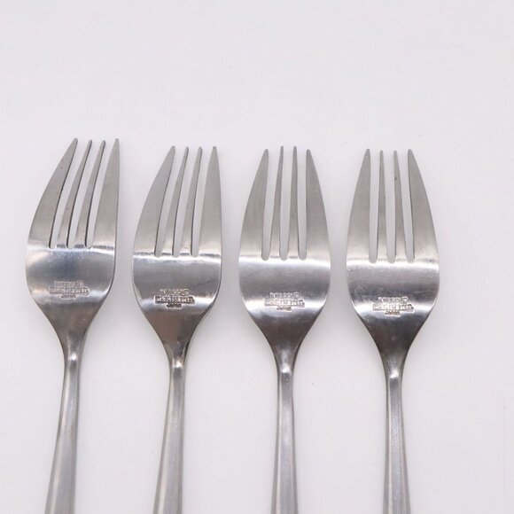 Vtg Set of 4 Dinner Forks Interpur Canoe Hearts Stainless Brown Handle MCM Japan - Picture 8 of 10